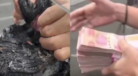 Foto tangkapan layar video viral penukaran uang terbakar 