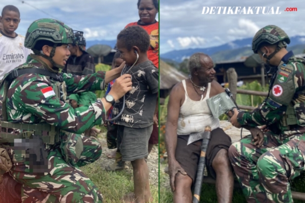 Foto istimewa Personel Satgas Pamtas RI–PNG Yonif 136/Tuah Sakti memberikan pelayanan kesehatan gratis kepada warga di Desa Ukuneri, Kabupaten Puncak Jaya, Papua Tengah