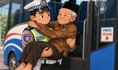 Aksi Sigap Kasat Lantas Bandara Soetta Gendong Jemaah Haji Lansia yang Kesulitan Turu dari Bus