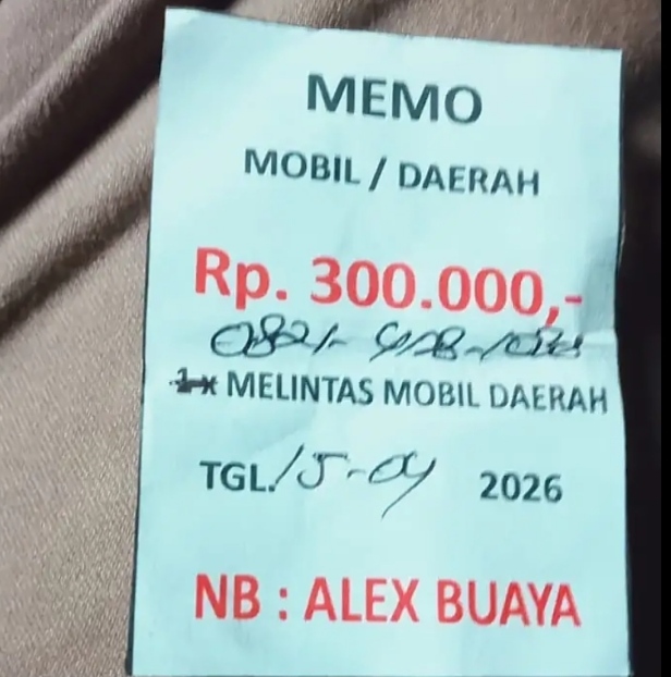 Foto memo pembayaran melintas kendaraan luar daerah 