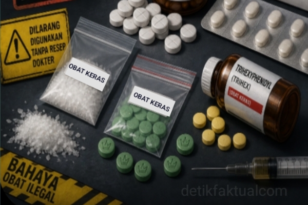 Sebuah warung kelontong di Jalan Gagak, RT 07 RW 08, Kelurahan Semanan, Kecamatan Kalideres, Jakarta Barat, digerebek Kepolisian Polsek Kalideres. Ilustrasi obat keras ilegel