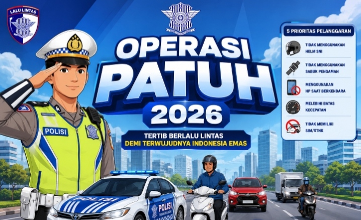 Ilustrasi Operasi Patuh 2026, Korlantas Polri menegaskan bahwa kegiatan tersebut akan mengutamakan pendekatan humanis, preventif, dan edukatif guna meningkatkan kesadaran masyarakat dalam berlalu lintas.