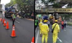 Truk Pengangkut Crane Tabrak JPO di Jalan Kapten Tendean, Arus Lalu Lintas Dialihkan