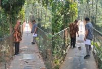 Camat Kalanganyar Apip bersama unsur Kecamatan Kalanganyar meninjau langsung kondisi jembatan gantung Desa Cilangkap, Kabupaten Lebak, Jumat (28/8/2026).