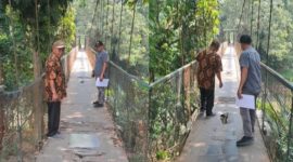 Camat Kalanganyar Apip bersama unsur Kecamatan Kalanganyar meninjau langsung kondisi jembatan gantung Desa Cilangkap, Kabupaten Lebak, Jumat (28/8/2026).