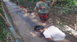 Jembatan gantung yang menjadi penghubung antara Desa Cilangkap, Kecamatan Kalanganyar, dengan Desa Tambak Bayah, Kecamatan Cibadak, Kabupaten Lebak, Banten, yang sebelumnya mengalami kerusakan, mendapat perbaikan sementara.